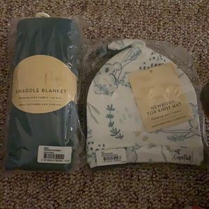 Copper Pearl Swaddle Blanket and Newborn Top Knot Hats